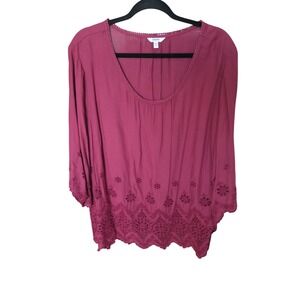 SONOMA Women's Top Blouse Purple Embroidered Plus‎ Size 1XL NWT